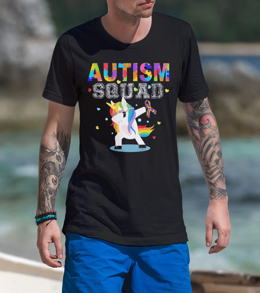 Autism Squad Unicorn Ribbon Autism Awareness T-Shirt