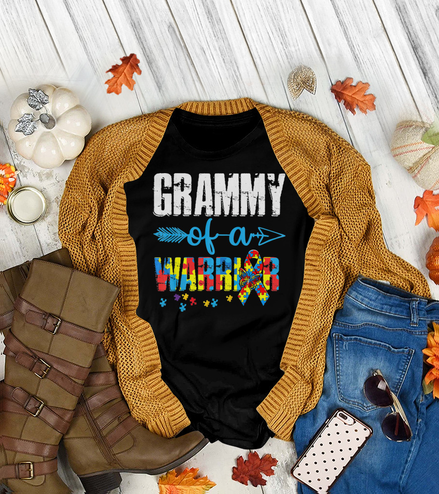 GRAMMY OF A WARRIOR AUTISM AWARENESS PUZZLE PIECE T-Shirt