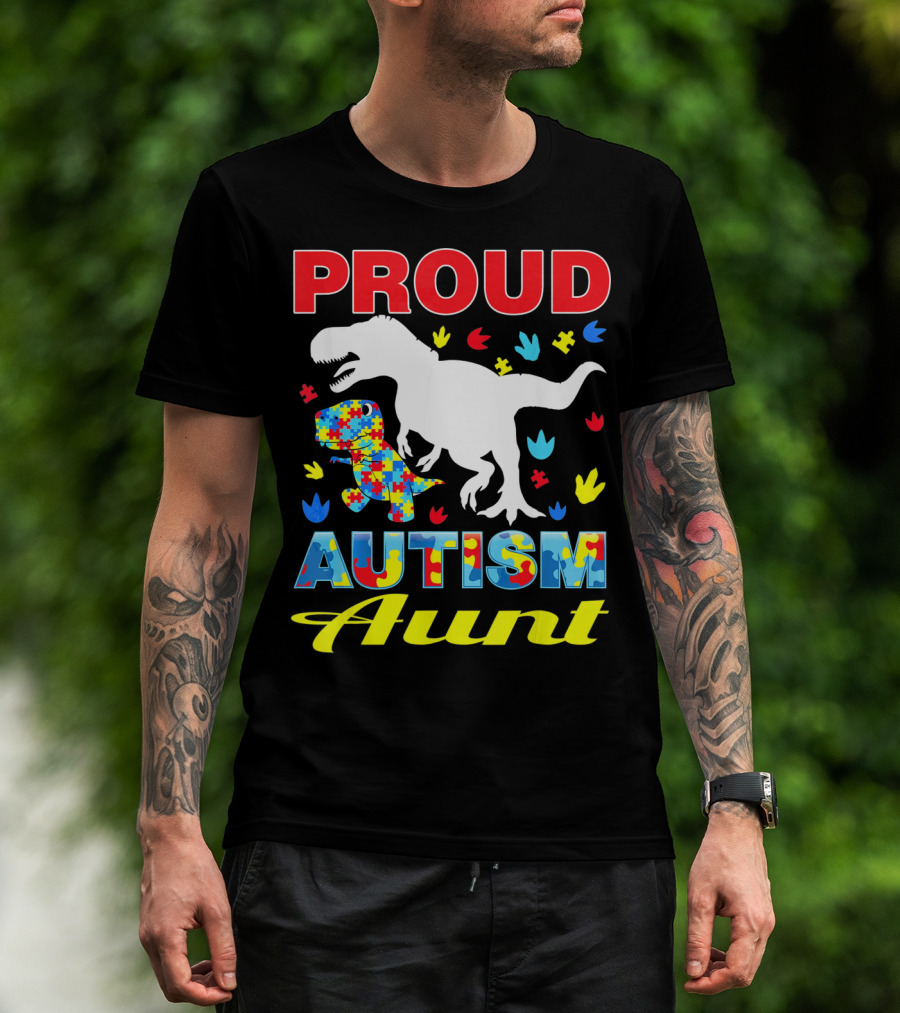 Proud Autism Aunt Dinosaur Puzzle T-Shirt