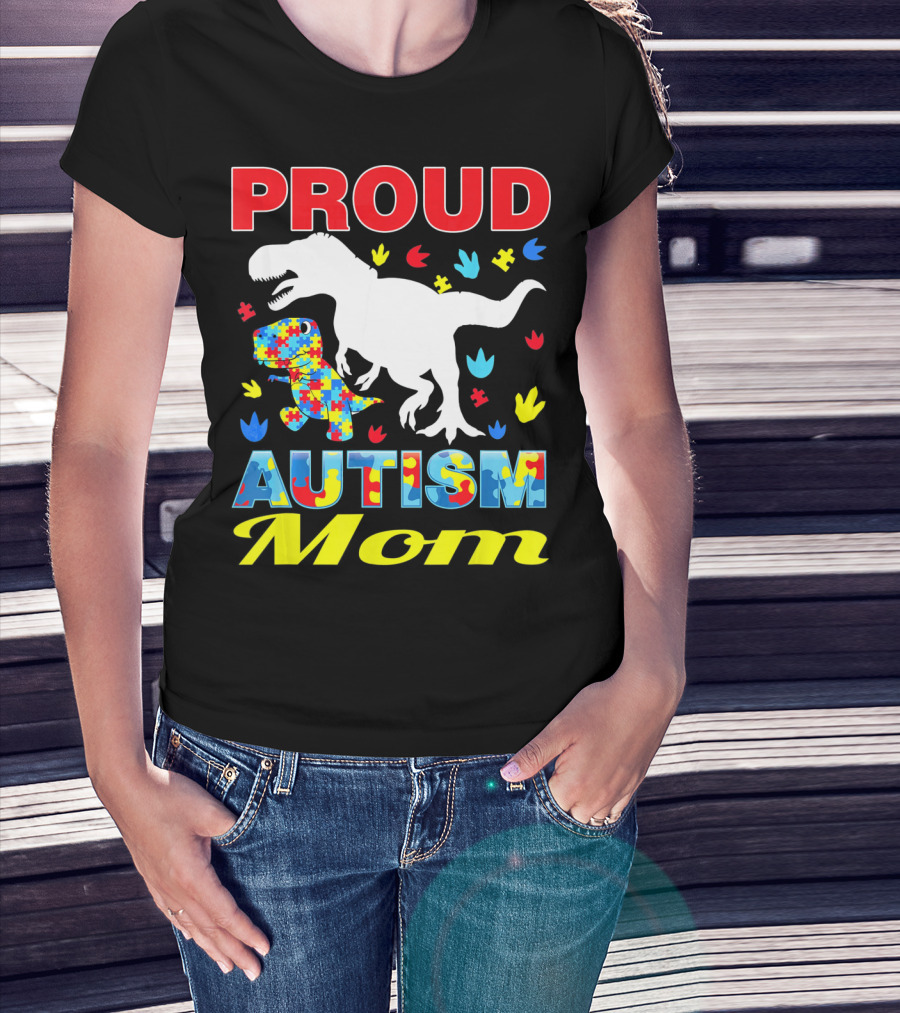 Proud Autism Mom Dinosaur Puzzle Piece T-Shirt