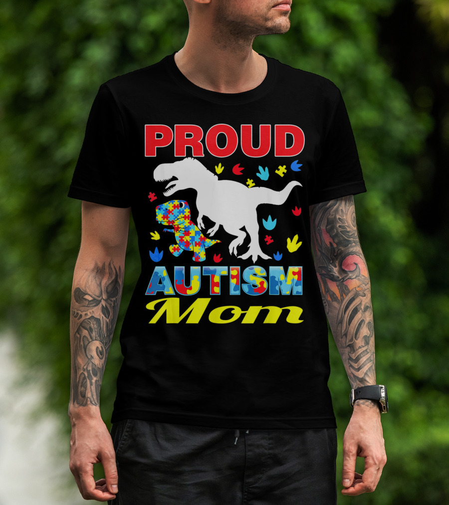 Proud Autism Mom Dinosaur Puzzle Piece T-Shirt