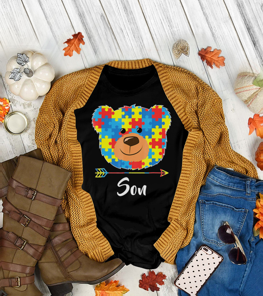 Son Bear Cute Face Puzzle Autism Awareness T-Shirt