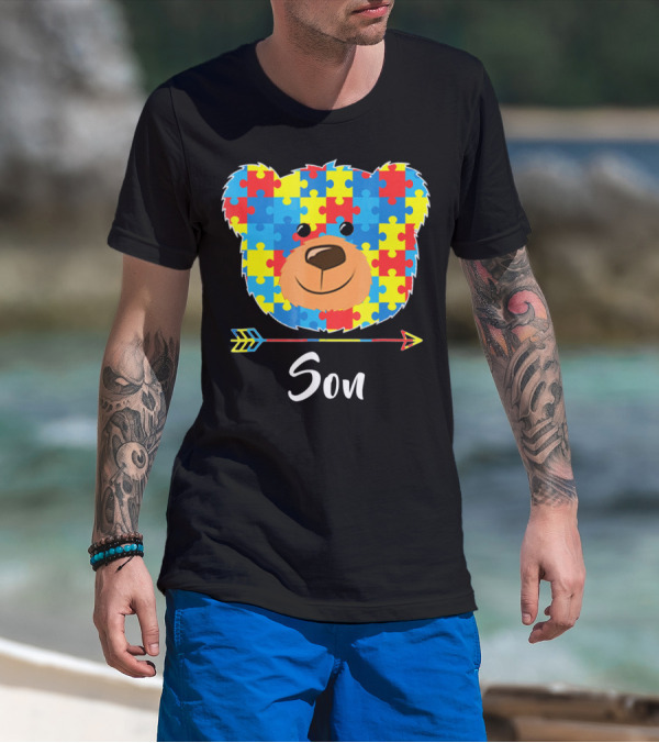 Son Bear Cute Face Puzzle Autism Awareness T-Shirt