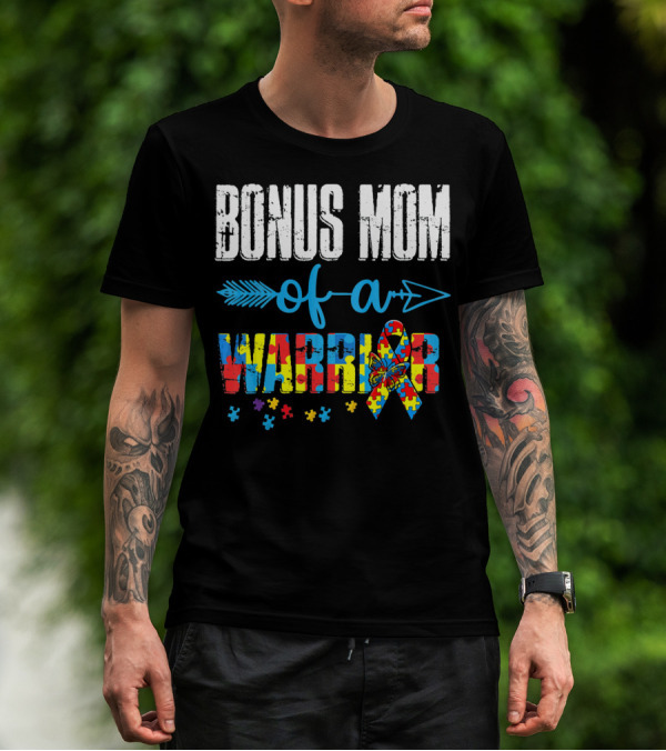 BONUS MOM OF A WARRIOR AUTISM AWARENESS PUZZLE T-Shirt