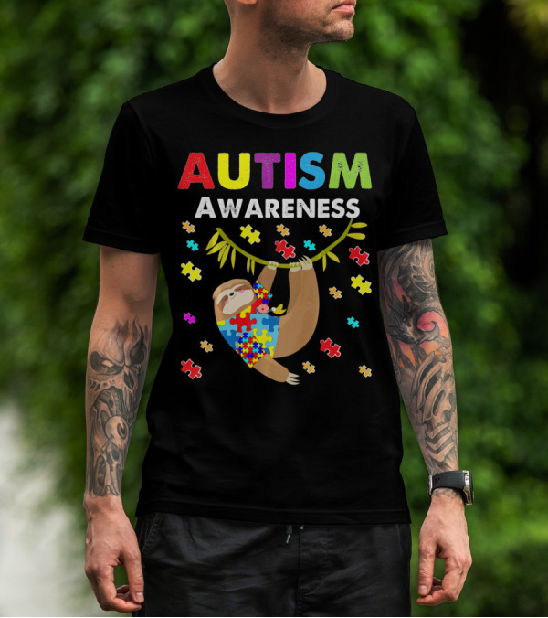 Autism Awareness Sloth Lover With Puzzle Pieces T-Shirt