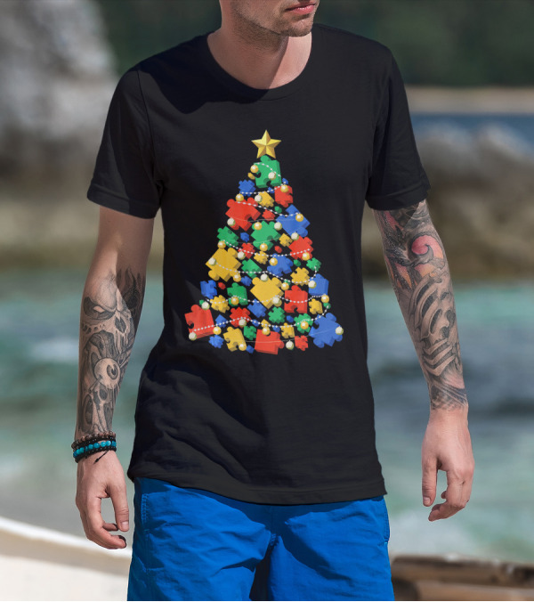 Christmas Autism Puzzle Tree Autism Awareness T-Shirt