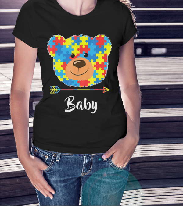 Baby Bear Autism Awareness Puzzle Pattern Cute Face T-Shirt