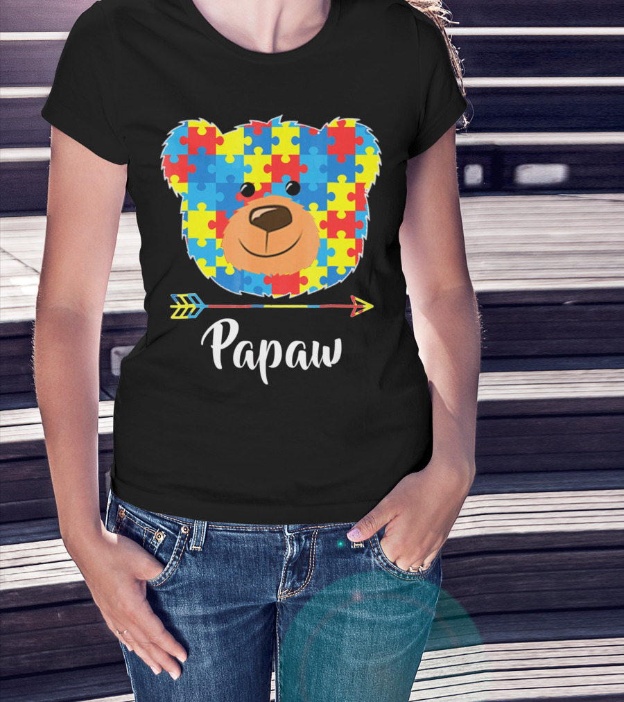 Papaw Bear Puzzle Face Autism Awareness T-Shirt