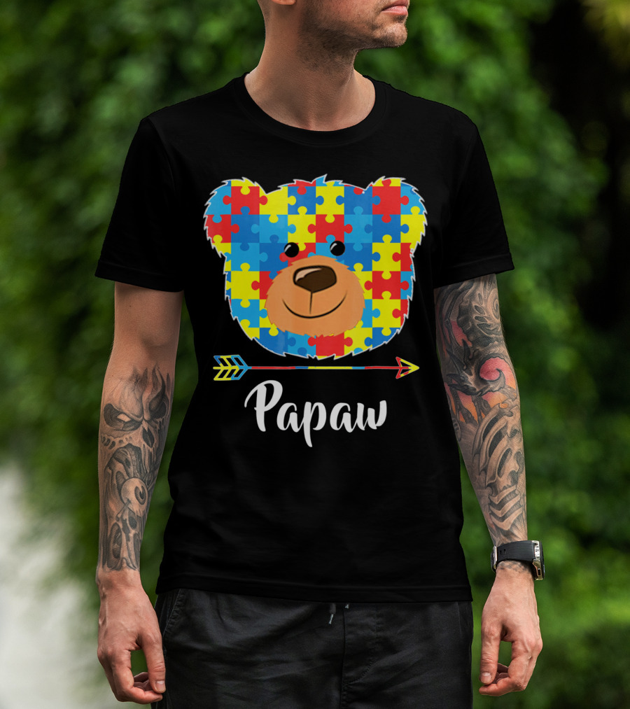 Papaw Bear Puzzle Face Autism Awareness T-Shirt