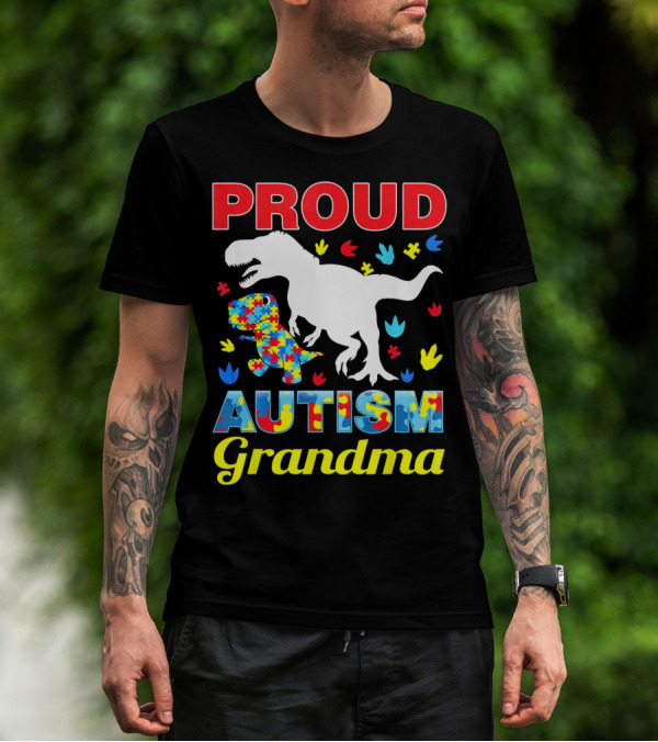 Proud Autism Grandma Dinosaur Puzzle T-Shirt