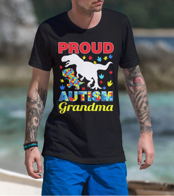 Proud Autism Grandma Dinosaur Puzzle T-Shirt