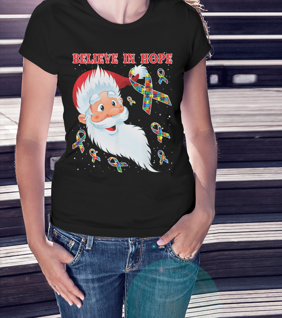 Believe In Hope Funny Santa Moon Autism Awareness T-Shirt