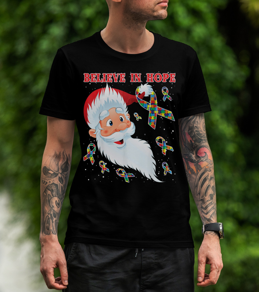 Believe In Hope Funny Santa Moon Autism Awareness T-Shirt