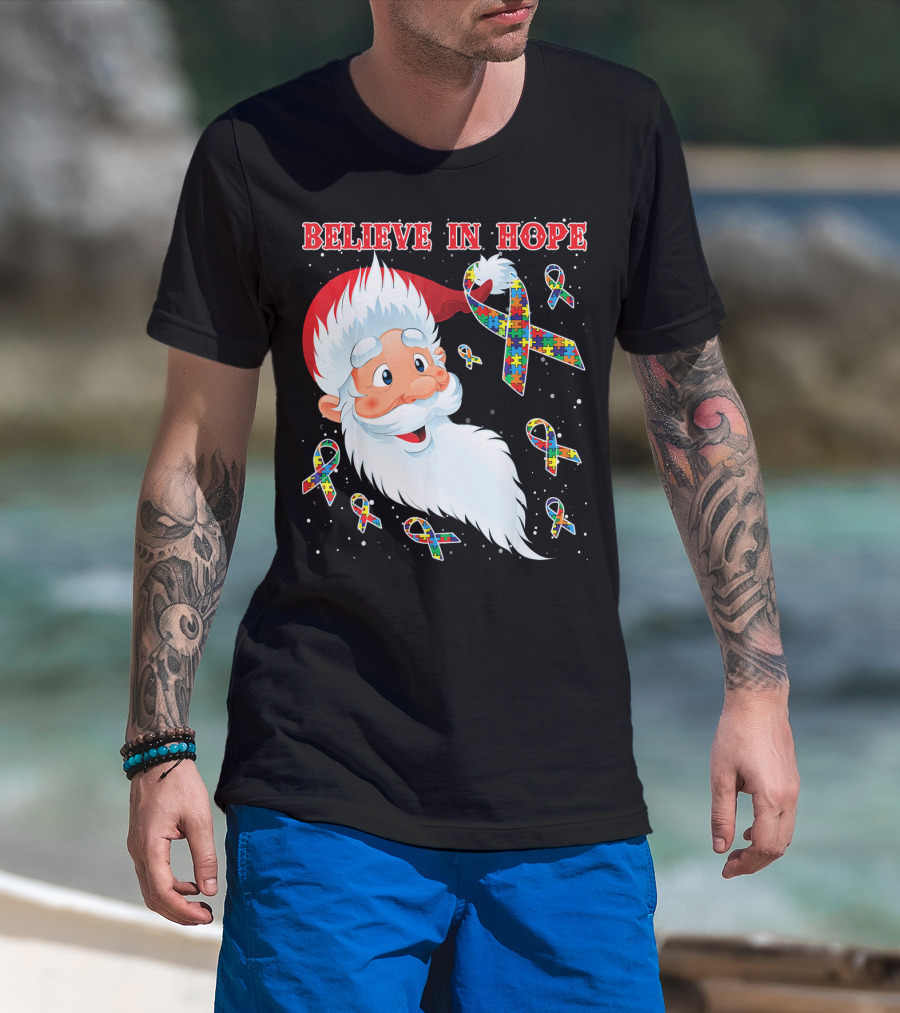 Believe In Hope Funny Santa Moon Autism Awareness T-Shirt