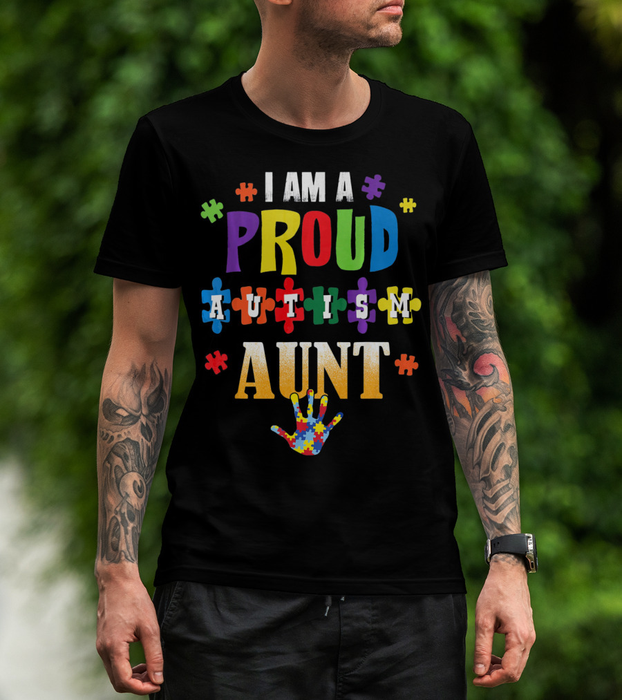 I Am A Proud Autism Aunt Puzzle Pieces Awareness T-Shirt