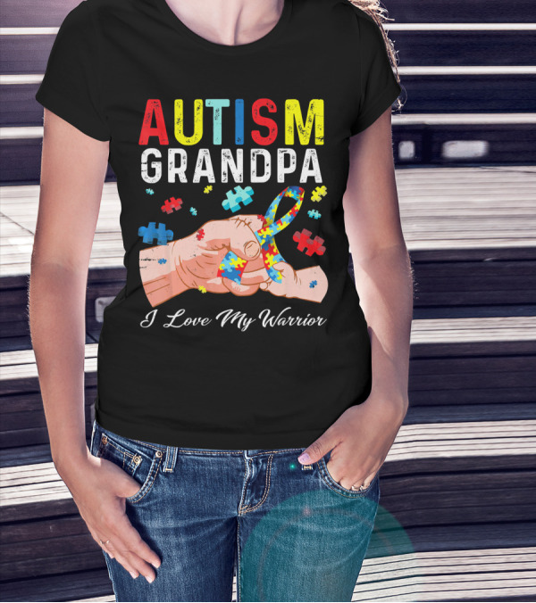 Autism Grandpa I Love My Warrior Puzzle T-Shirt