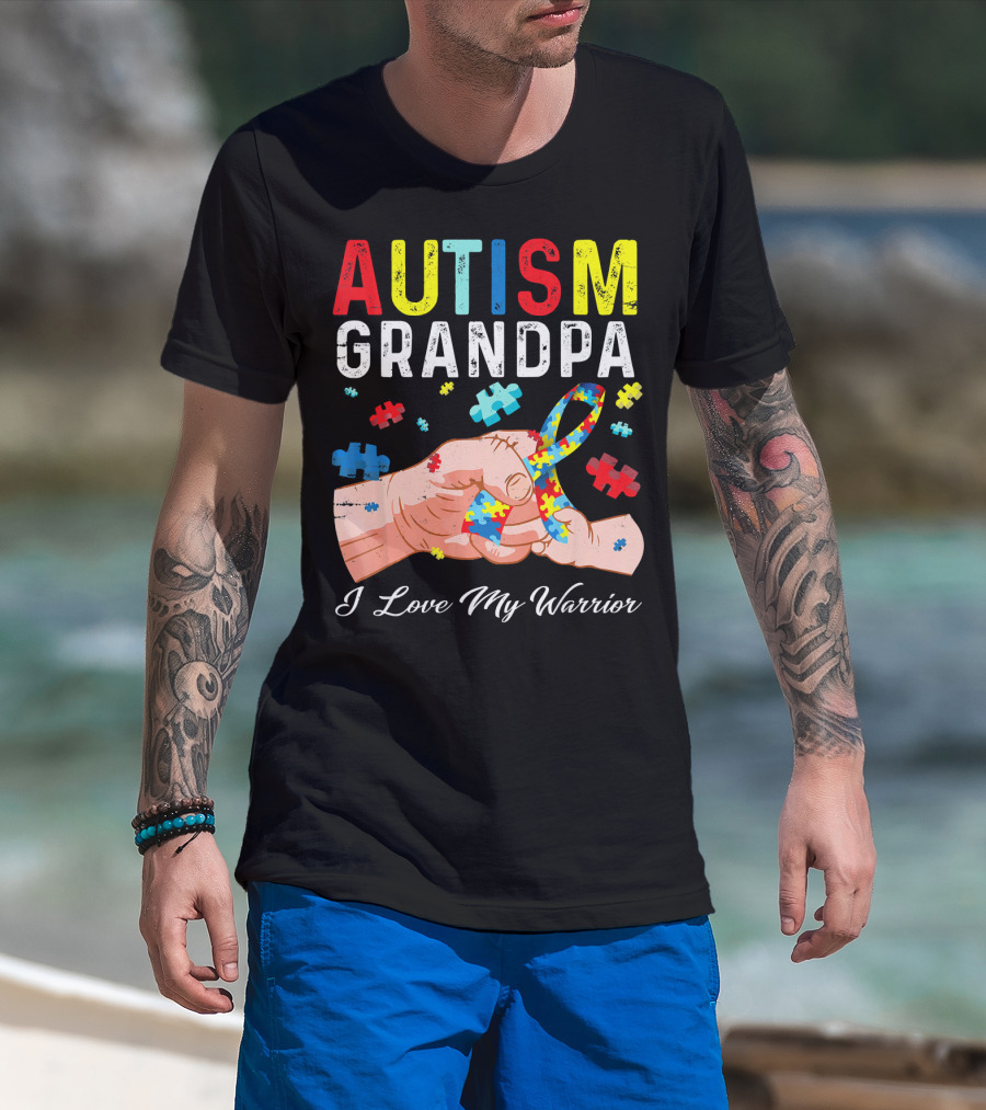 Autism Grandpa I Love My Warrior Puzzle T-Shirt