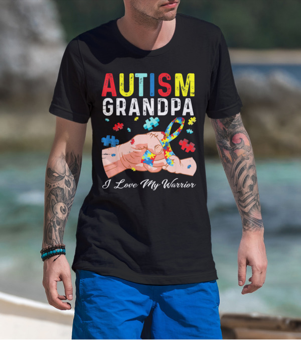 Autism Grandpa I Love My Warrior Puzzle T-Shirt