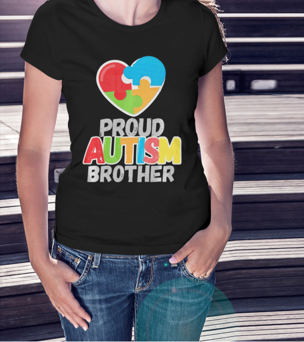 Proud Autism Brother Heart Puzzle Autism Awareness T-Shirt