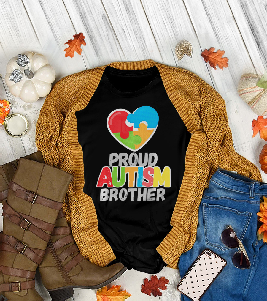 Proud Autism Brother Heart Puzzle Autism Awareness T-Shirt