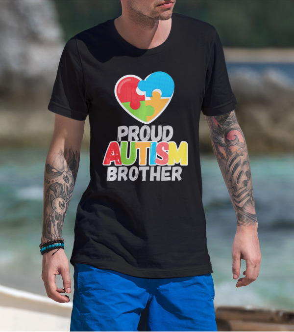 Proud Autism Brother Heart Puzzle Autism Awareness T-Shirt