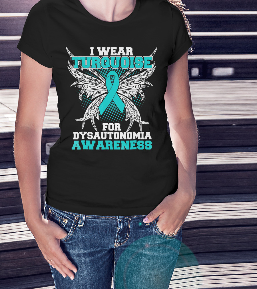 I Wear Turquoise Ribbon For Dysautonomia Awareness With Intricate Wing T-Shirt