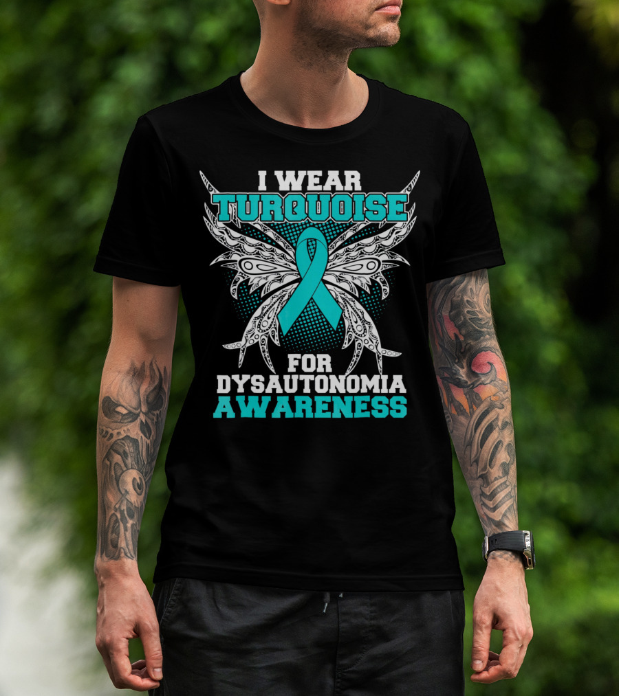 I Wear Turquoise Ribbon For Dysautonomia Awareness With Intricate Wing T-Shirt
