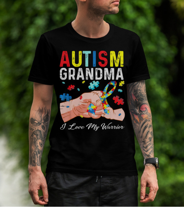 Autism Grandma I Love My Warrior Puzzle T-Shirt