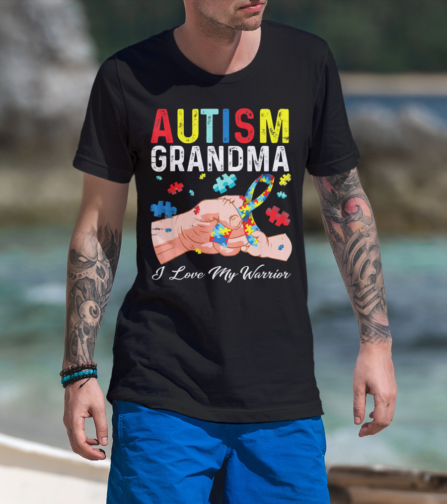 Autism Grandma I Love My Warrior Puzzle T-Shirt