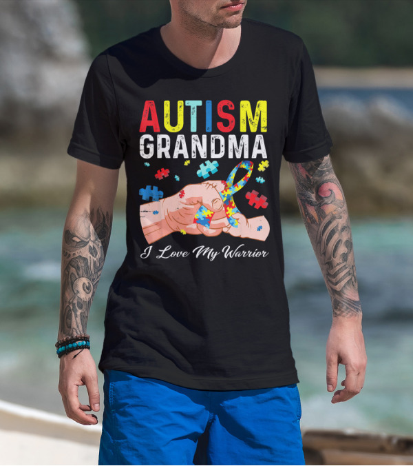 Autism Grandma I Love My Warrior Puzzle T-Shirt