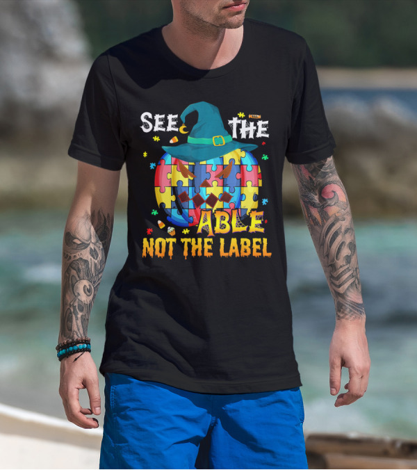See The Able Not The Label Autism Awareness Halloween Puzzle Pumpkin T-Shirt
