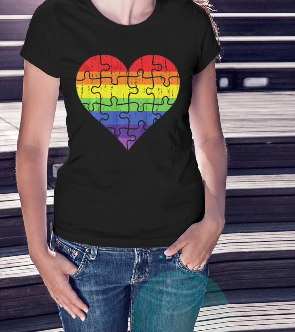 Autism Awareness Rainbow Puzzle Heart T-Shirt