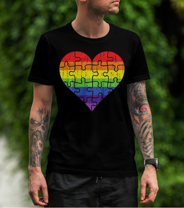 Autism Awareness Rainbow Puzzle Heart T-Shirt