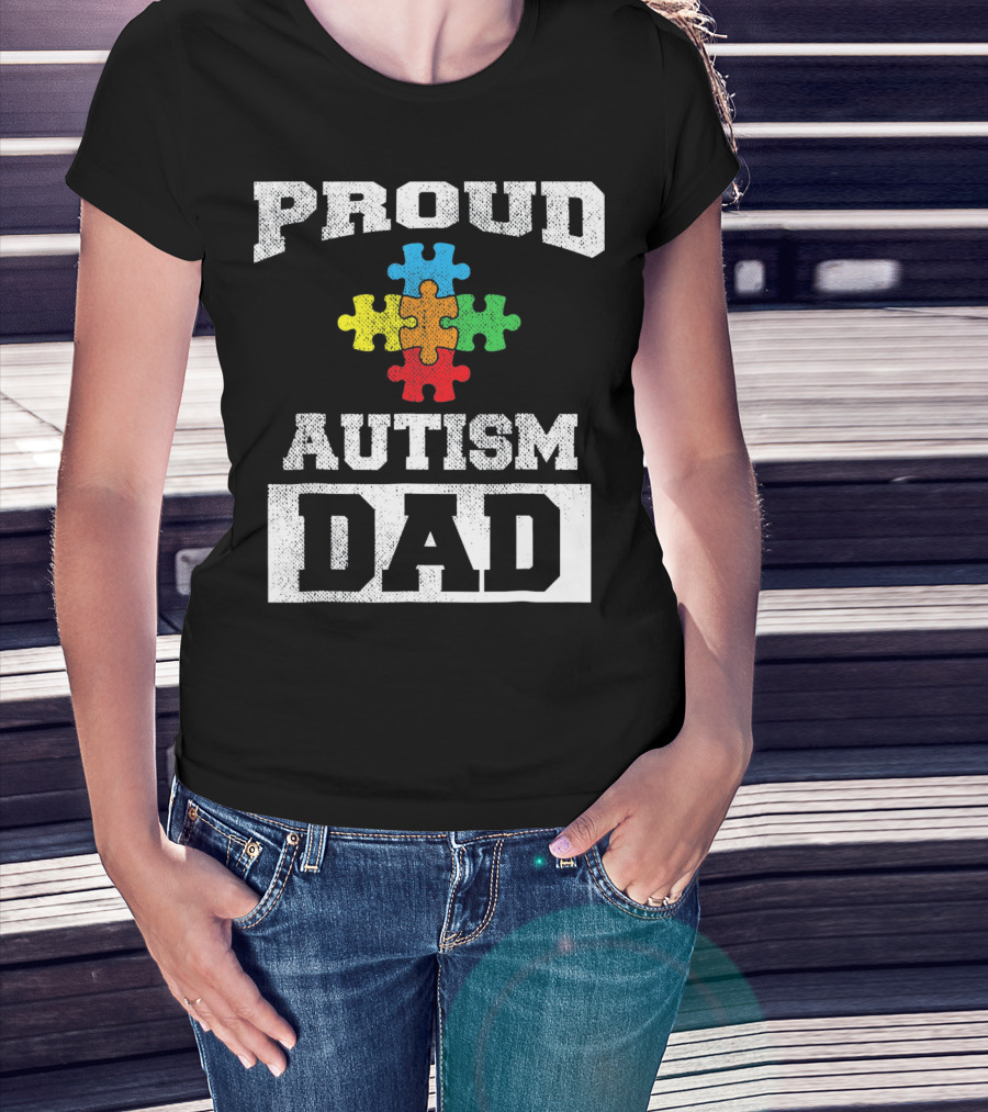 Proud Autism Dad Puzzle Piece Autism Awareness T-Shirt