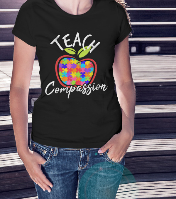 Autism Awareness Teach Compassion Puzzle Piece Apple T-Shirt