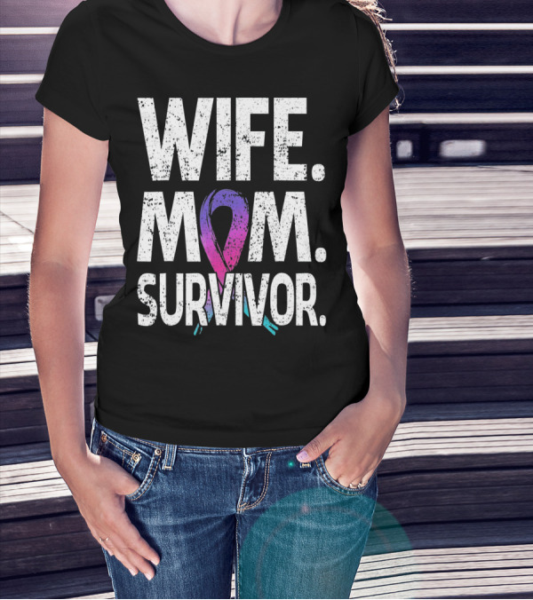 Wife Mom Survivor Thyroid Cancer Awareness T-Shirt