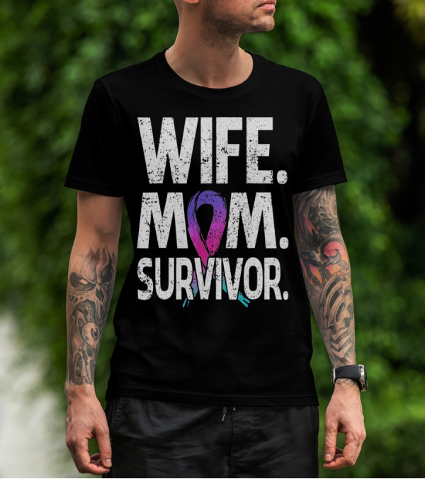 Wife Mom Survivor Thyroid Cancer Awareness T-Shirt