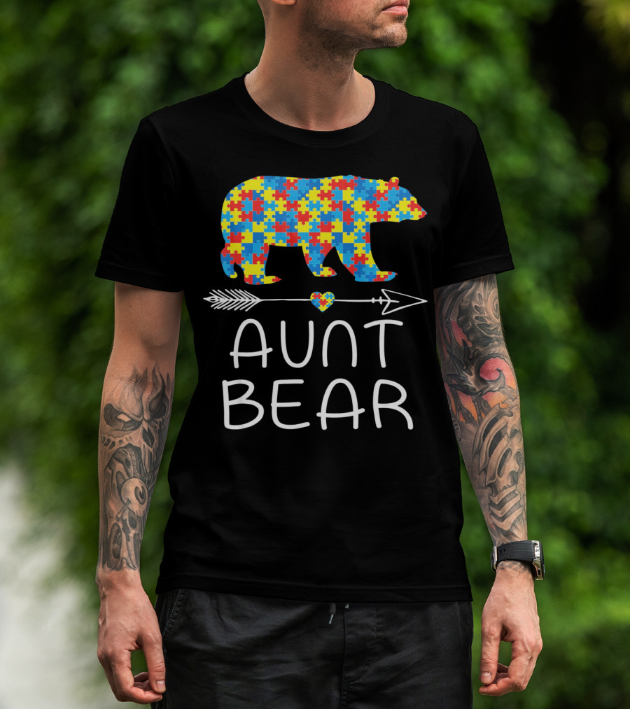 Aunt Bear Puzzle Autism Awareness T-Shirt