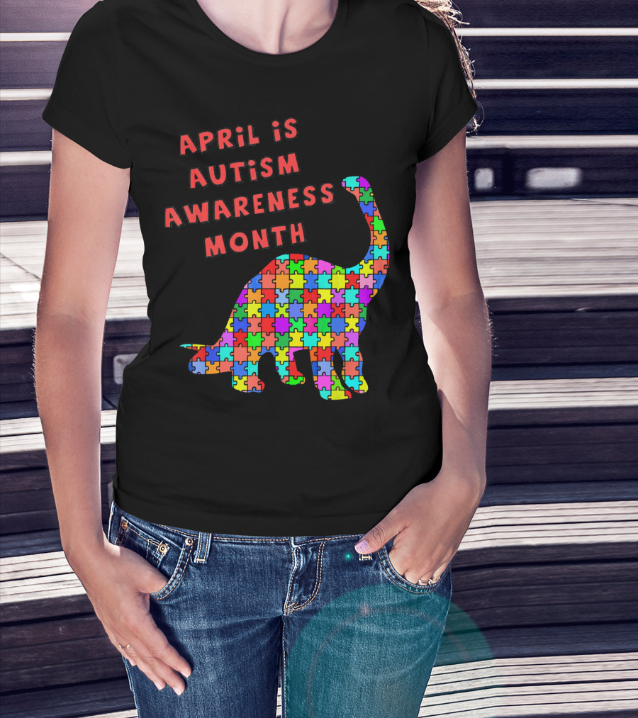 April Is Autism Awareness Month Jigsaw Dinosaur T-Shirt