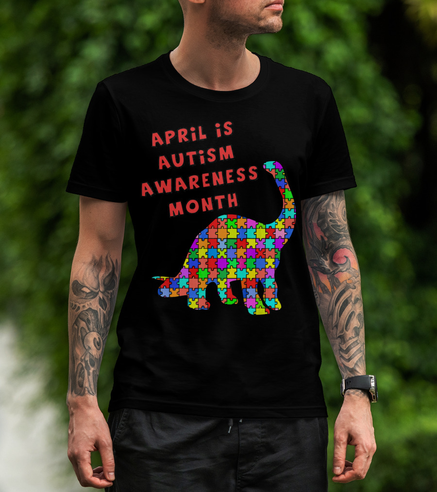 April Is Autism Awareness Month Jigsaw Dinosaur T-Shirt