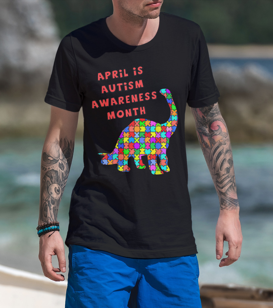 April Is Autism Awareness Month Jigsaw Dinosaur T-Shirt
