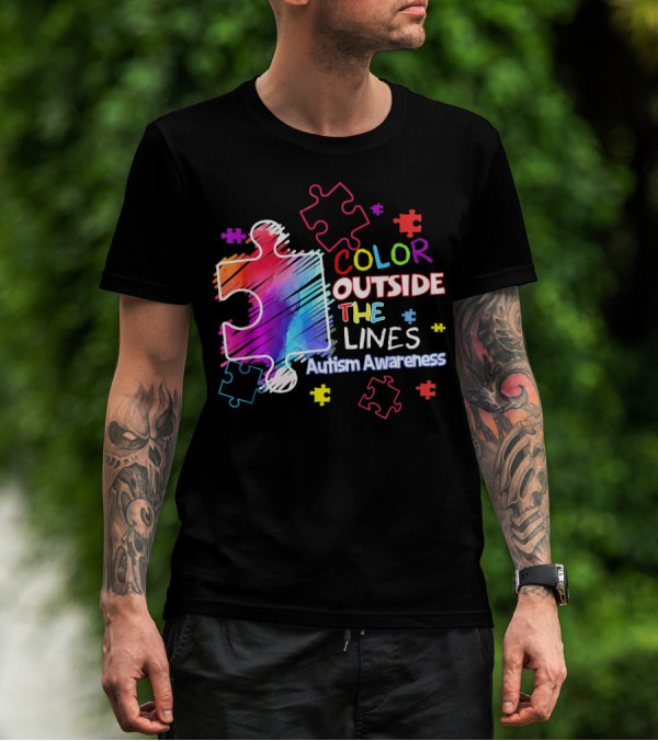 Autism Awareness Color Outside The Lines Puzzle Pieces T-Shirt
