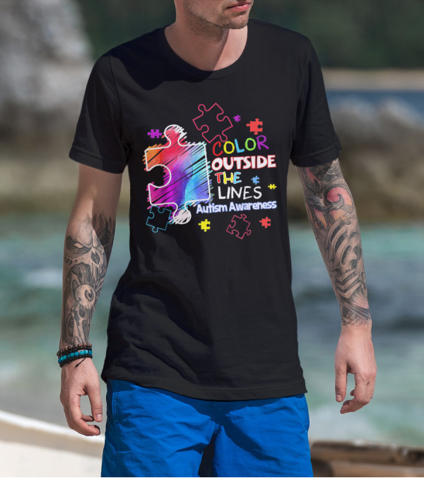 Color Outside The Lines Autism Awareness Puzzle Piece T-Shirt
