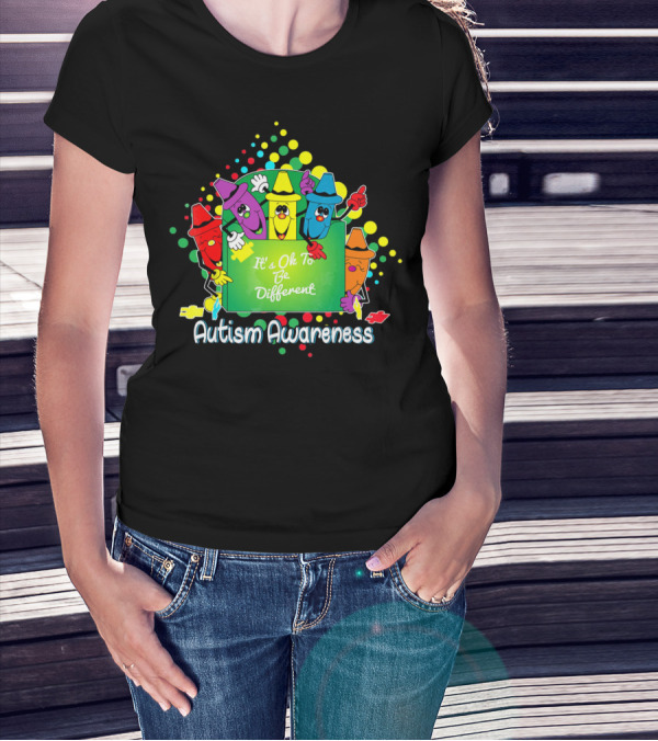 It's Ok To Be Different Autism Awareness Crayons T-Shirt