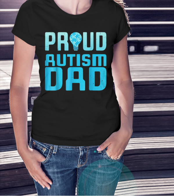 Proud Autism Dad Light Bulb Puzzle T-Shirt
