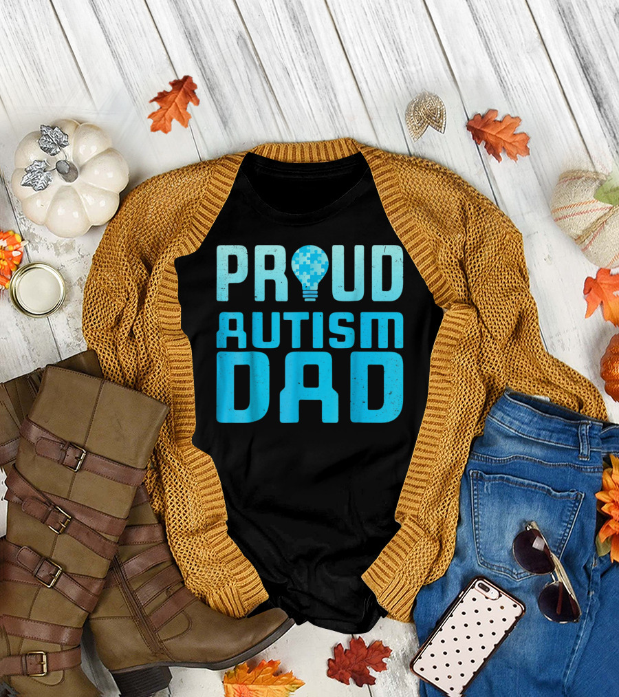 Proud Autism Dad Light Bulb Puzzle T-Shirt