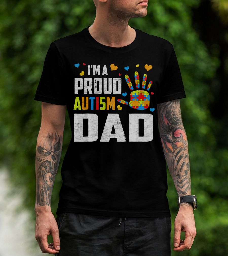 I'm A Proud Autism Dad Autism Awareness Puzzle Piece Heart T-Shirt