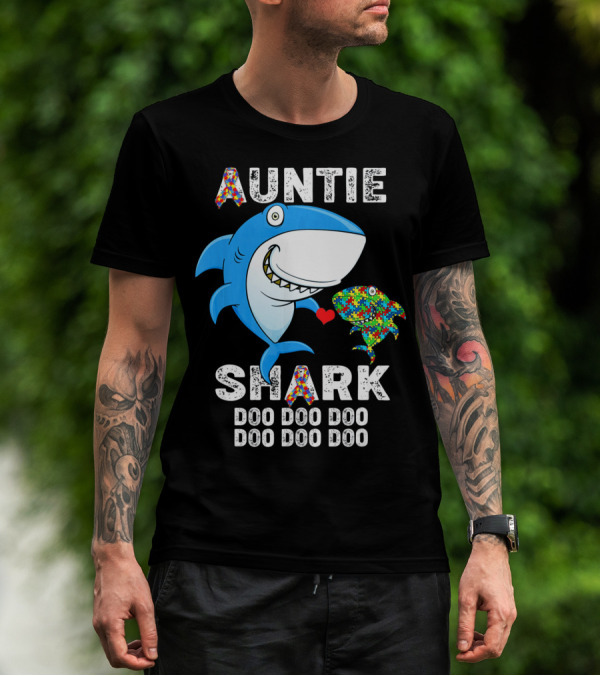 Auntie Shark Doo Doo Doo Autism Awareness Aunt T-Shirt