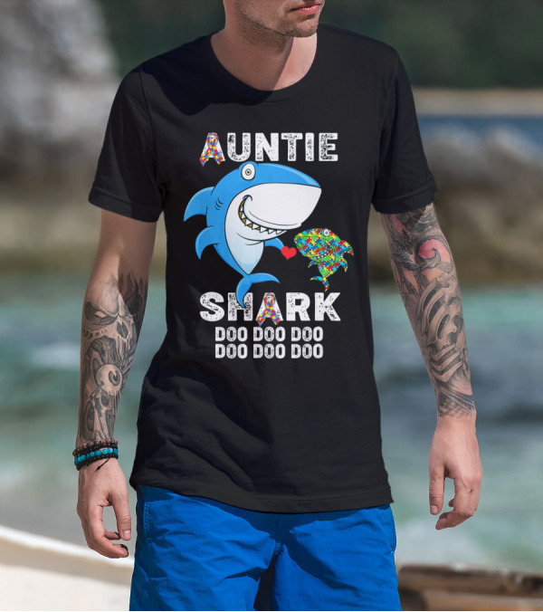 Auntie Shark Doo Doo Doo Autism Awareness Aunt T-Shirt