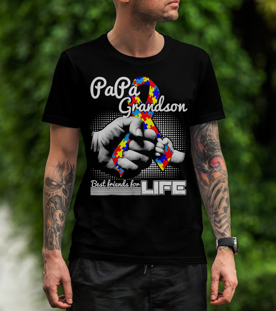 PaPa Grandson Best Friends For Life Autism Puzzle T-Shirt